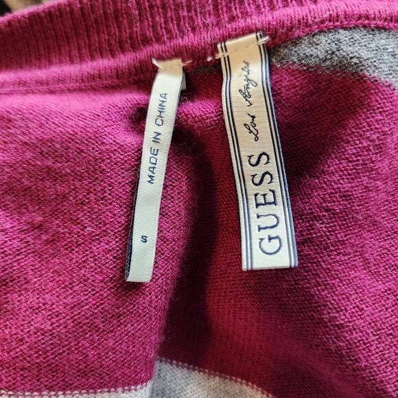 Guess Striped Gray Purple Assymmetrical Top Dolman Sleeve Small - Picture 3 of 4